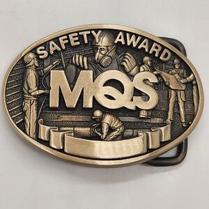 MQS belt buckle men's bronze color solid brass Safety Award O.C.Tanner 1981
